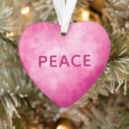Ornamento Coração Rosa com PAZ