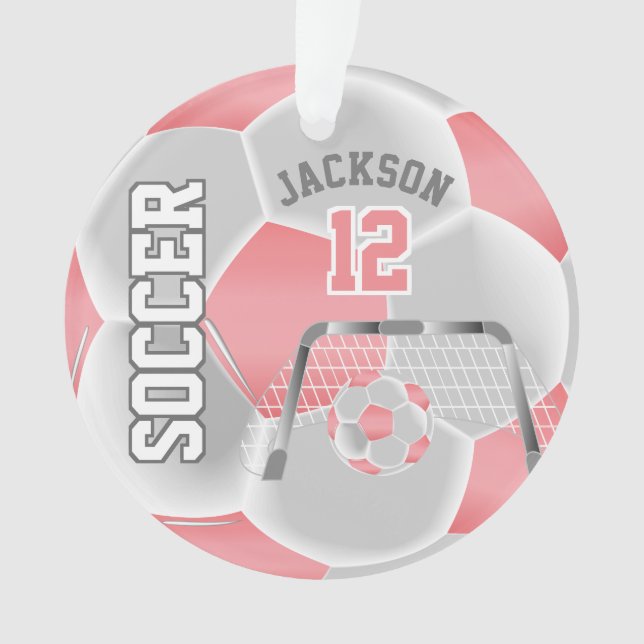 Ornamento Coral e White Personalize a bola de futebol (Frente)