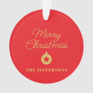 Ornamento Cores Vermelho Vibrante e Dourado Feliz Natal