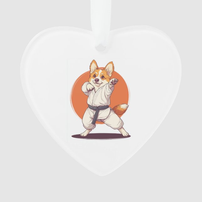Ornamento Corgi de Karatê � Cão de Artes Marciais (Frente)