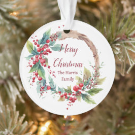 Ornamento Coroa de azevinho em aquarela Natal personalizado