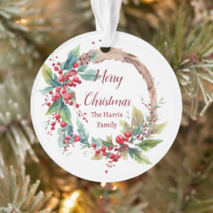 Ornamento Coroa de azevinho em aquarela Natal personalizado