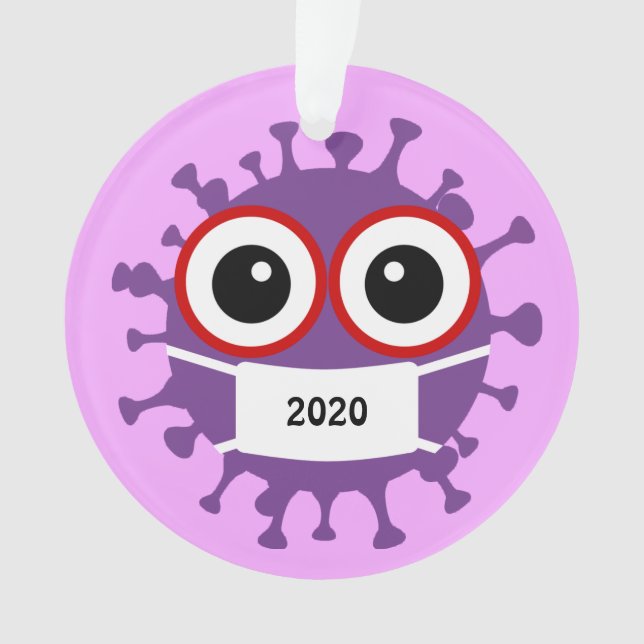 Ornamento Coronavírus 2020 Acrílico, Mascarado Roxo (Frente)
