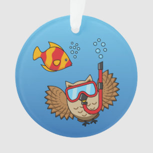 Ornamento Coruja com Máscara Snorkel e Peixes Tropicais