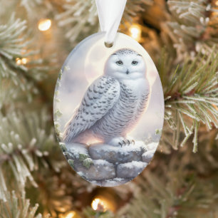 Ornamento Coruja da Neve no Jardim de Inverno Iluminado pela