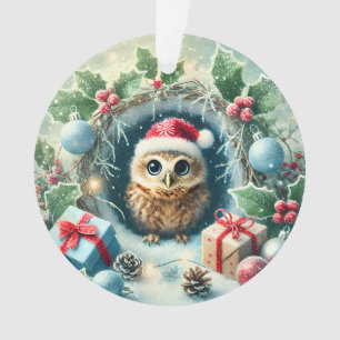 Ornamento Coruja de Natal Adorável com Papai Noel