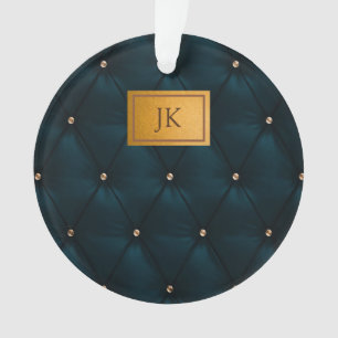 Ornamento Couro Verde Elegante,Diamantes,Monograma