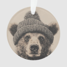 Ornamento Cozy Bear in Beanie - Cute Winter Animal 