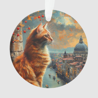Ornamento Crepúsculo em Veneza | Gato Laranja num Canal