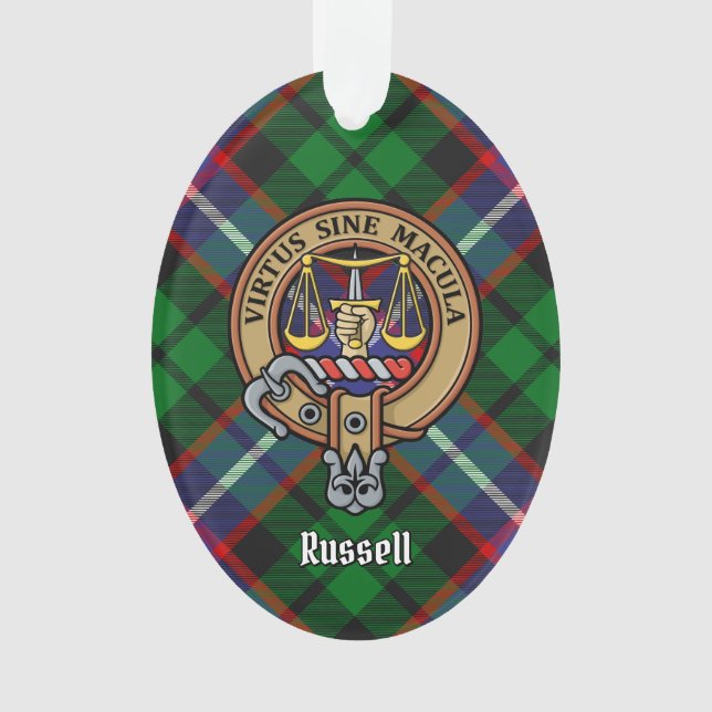 Ornamento Crestão do Clã Russell sobre Tartan (Frente)