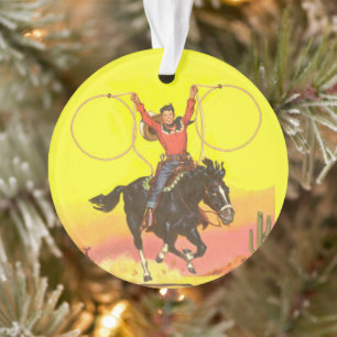 Ornamento Criança Cowboy em Cavalo com Cordas na Cena S.W.