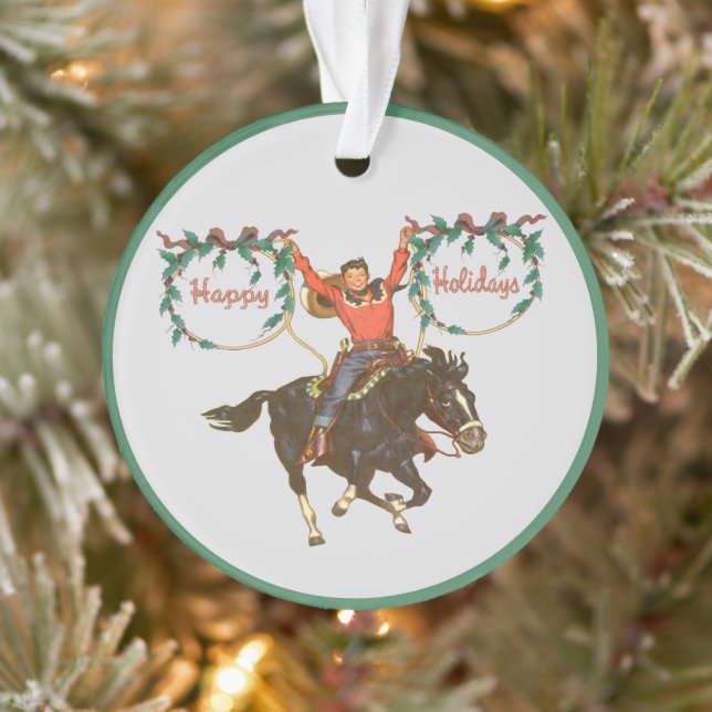 Ornamento Criança De Cowboy No Cavalo Com Design De Natal De (Árvore)