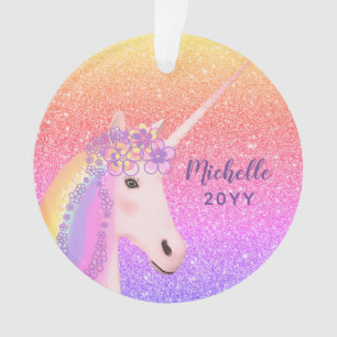 Ornamento Crianças Na moda do Unicorn Rainbow Glitter Perso