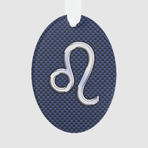 Ornamento Cromo Como Leo Zodiac Sinal Fibra Azul De Carbono