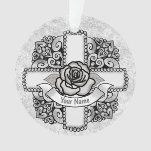 Ornamento Cruz Cristã Filigrama Rosa