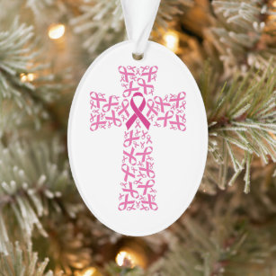 Ornamento Cruz de Fita Rosa de Consciência do Cancer da Mama