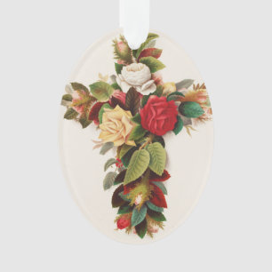 Ornamento Cruz de rosas, ilustração da era vitoriana