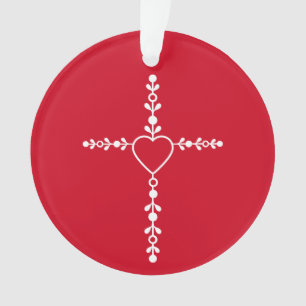 Ornamento Cruz de Versículo Bíblico de Natal Vermelho e Bran