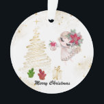 Ornamento *~* Crystal Christmas Felry Christmas Angel<br><div class="desc">O Crystal Gifts debaixo da Árvore de Natal é o que todo Crystal Lover gostaria. Este Ornamento Avançado de Energia foi feito apenas para você. PERSONALIZE com sua saudação ou Nome. Um anjo doce vestindo uma POINSETTIA VERMELHA com uma RAMADA VERDE ÁRVORE em seu cabelo está entregando um presente de...</div>