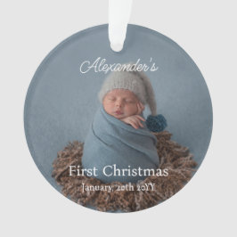 Ornamento Custom Baby Photo My First Christmas Black