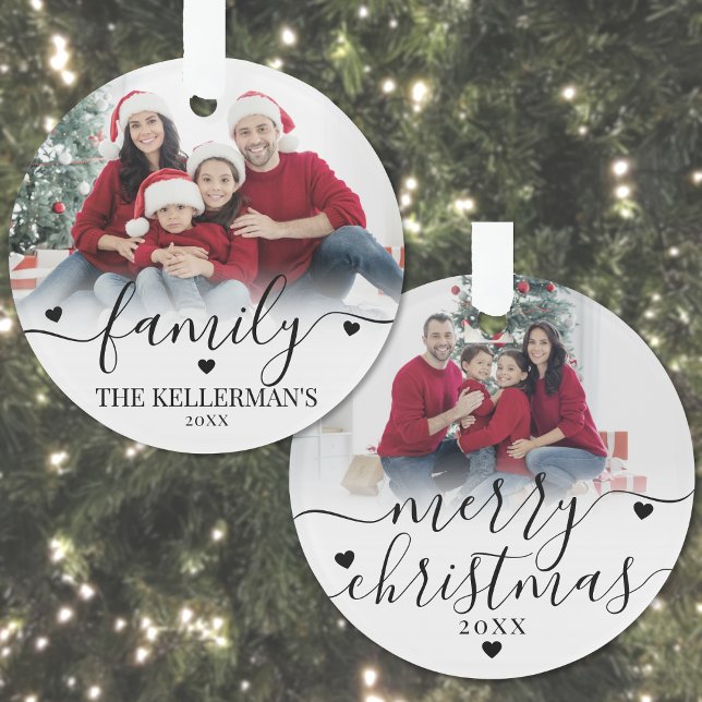 Ornamento Custom Double Sided Family Two Photo Christmas (Custom Double Sided Family Two Photo Christmas Ornament)