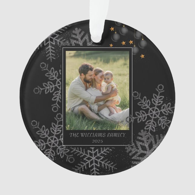 Ornamento Custom FAMILY Script One Photo Keepsake Ceramic Ba (Frente)
