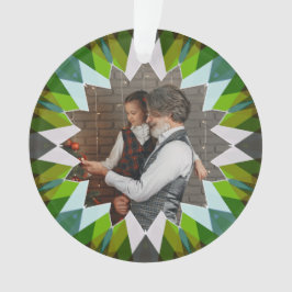 Ornamento Custom Green Christmas Star Family Photo Gift Tree