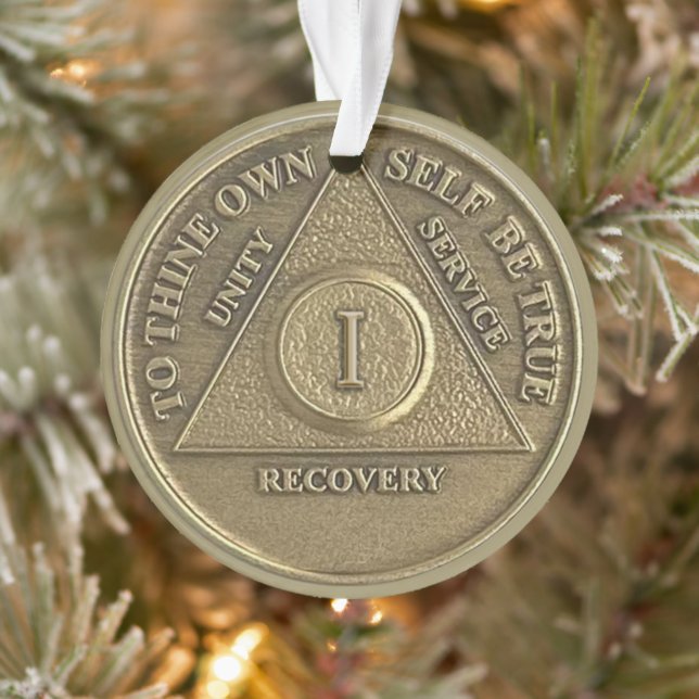Ornamento Custom Name | 1 Year Sober Anniversary Medallion (Árvore)