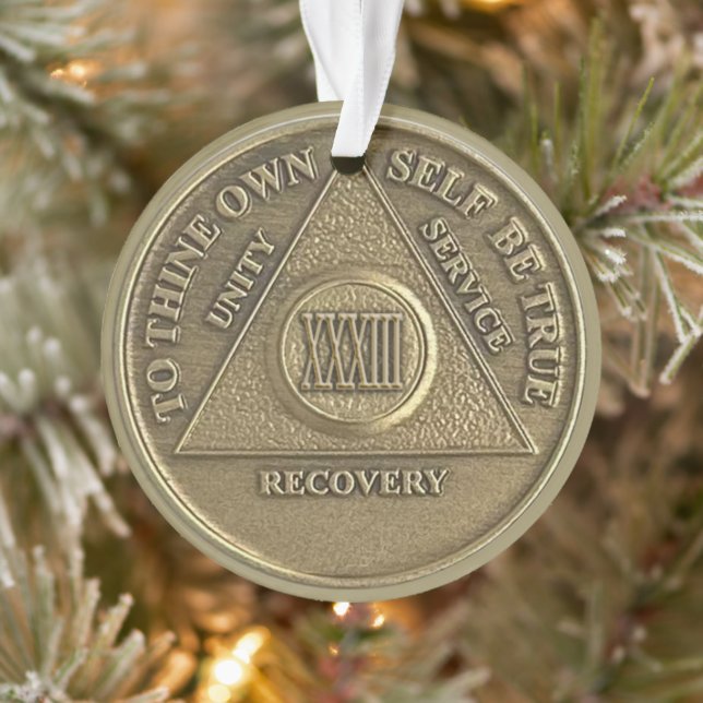 Ornamento Custom Name | 33 Year Sober Anniversary Medallion (Árvore)