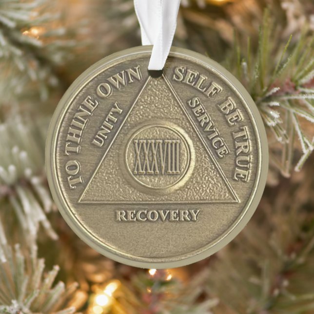 Ornamento Custom Name | 38 Year Sober Anniversary Medallion (Árvore)