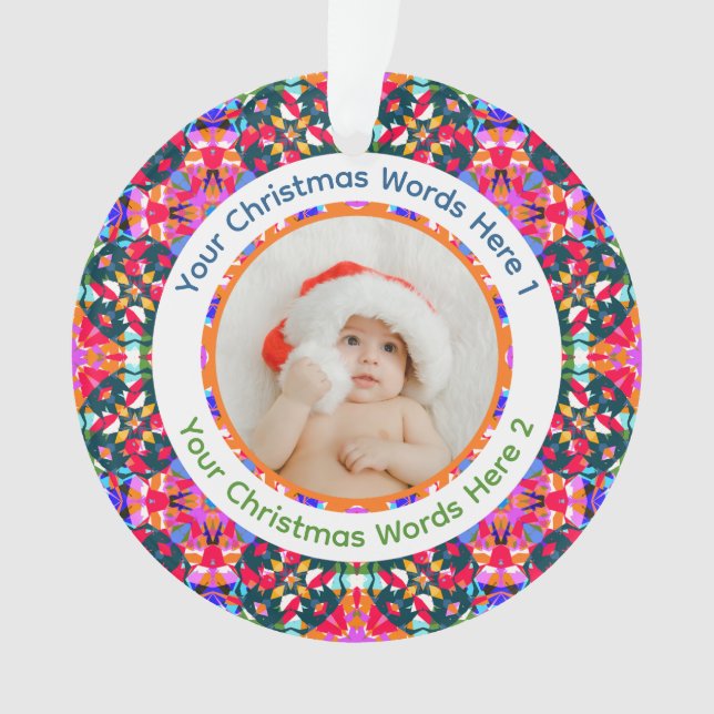 Ornamento Custom Photo Merry Christmas Modern Colorful (Frente)