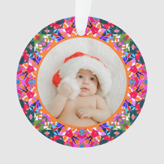 Ornamento Custom Photo Merry Christmas Modern Colorful (Frente)