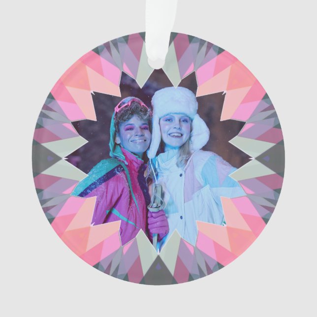 Ornamento Custom Pink Gray Christmas Star Family Photo Gift (Frente)