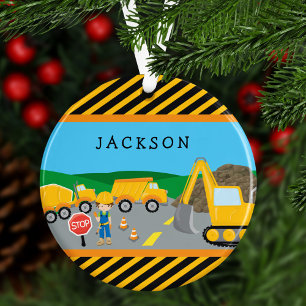 Ornamento Cute Boy Construction Vehicle Kids Christmas