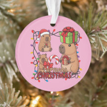 Cute Capybara Christmas Lights Festive Party Pink