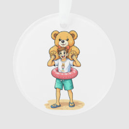 Ornamento Cute Cartoon Man with Giant Teddy Bear Summer Fun