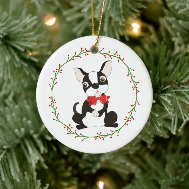 Ornamento Cute de Boston Terrier para o Natal (Árvore)