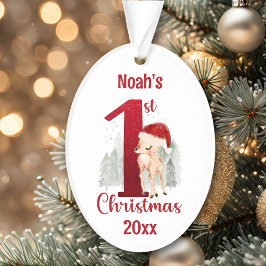Ornamento Cute Deer Santa Hat Primeiro Natal