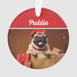 Ornamento Cute Pug Dog Holiday Christmas Photo