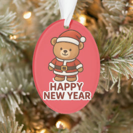 Ornamento Cute Teddy Bear Santa Happy New Year Sticker