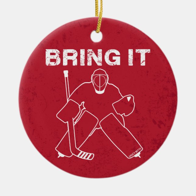 Ornamento da árvore de Natal de Goalie de Hockey (Frente)