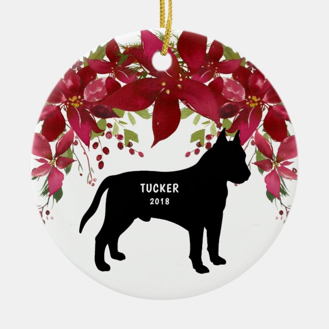 Ornamento da árvore de Natal do cão do pitbull (Frente)