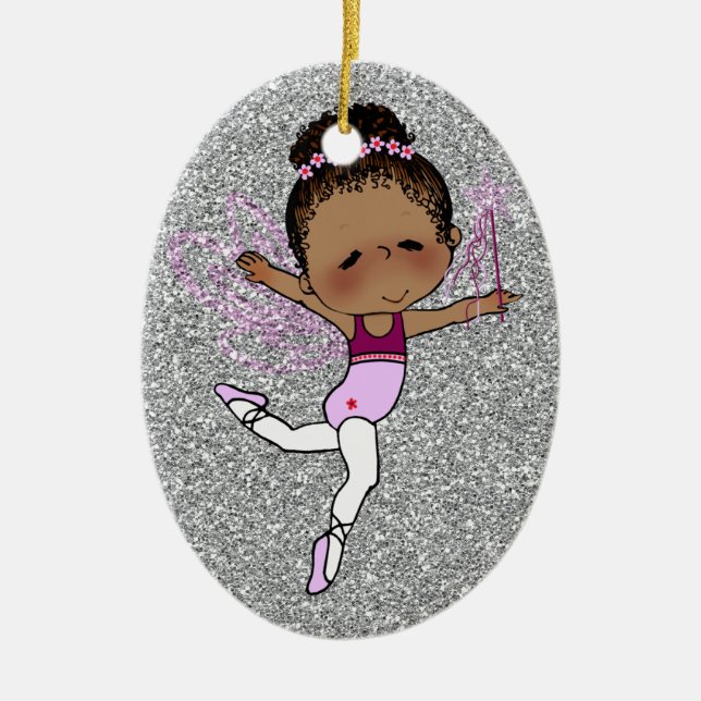 Ornamento da Ballerina de Natal Rosa-Prateado (Frente)