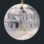 Ornamento da casa do Victorian do Natal<br><div class="desc">Este é um desenho bonito do vintage de uma casa do estilo do Victorian na neve. A imagem está em ambos os lados.</div>