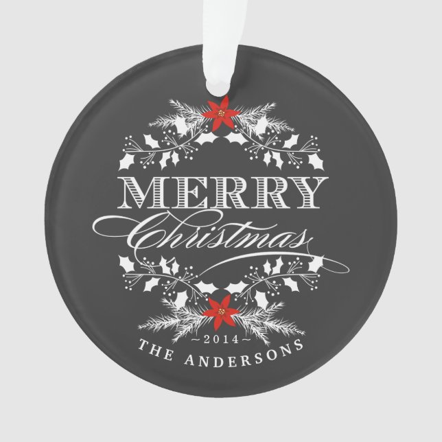 Ornamento da foto de família do azevinho do Natal (Frente)