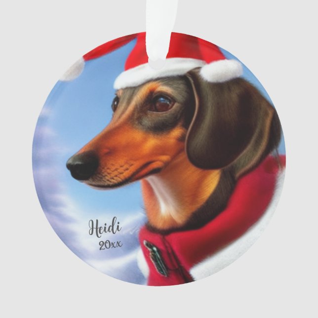Ornamento Dachshund, Cachorro de Papai Noel, Personalizado,N (Frente)