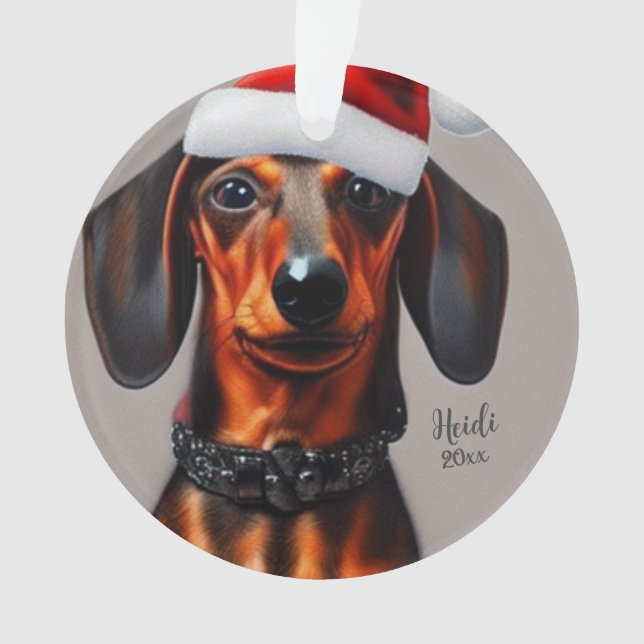 Ornamento Dachshund, Cachorro de Papai Noel, Personalizar, E (Frente)