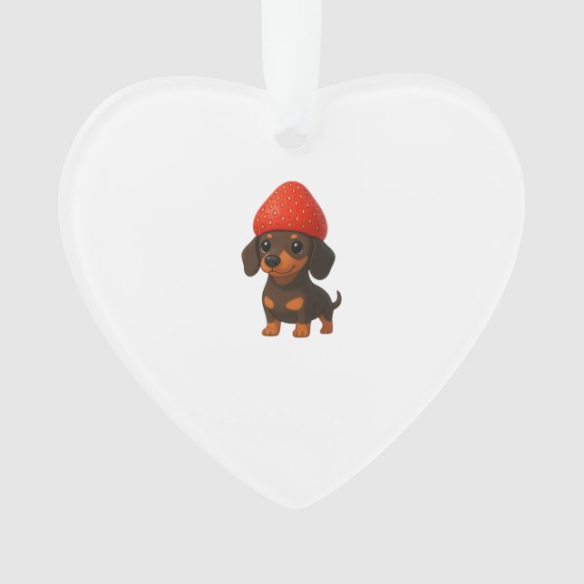 Ornamento Dachshund engraçado com morangos e chapéu frutado (Frente)