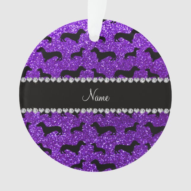 Ornamento Dachshunds roxos personalizados do brilho do (Frente)