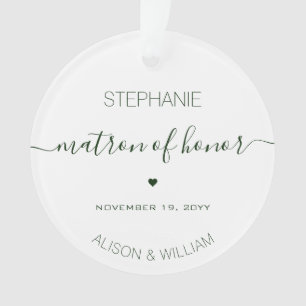 Ornamento Dama de Honra Personalizada Texto Verde Escuro